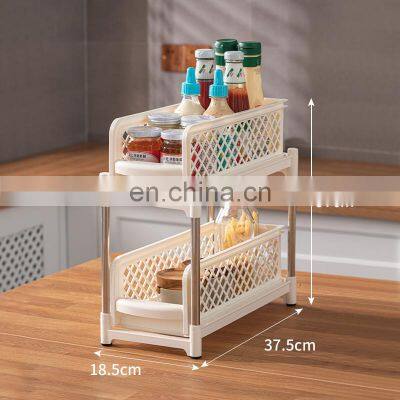 Slim Space Saving Table Kitchen Accessories Pantry Storage Basket Foldable Slide Plastic Spice Rack Storage Holders & Racks
