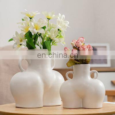 Nordic INS Figurines Creative Design Model Home Decorative Abstract Handmade M Body Base Art Ceramic Flower Vase photo-1