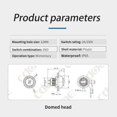Mini Ip65 12mm Domed Led One Normally Open 12 Volt Push Button Switches Momentary photo-3