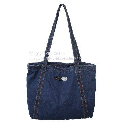 New Ins Japanese Fashion Jeans Bag Versatile Big Denim Designer Bag Student School Canvas Bag Women’s Denim Shoulder Bag 9058