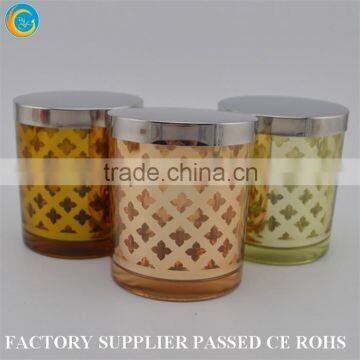 OEM laser enraving decotative silver gold votive glass candle jars with metals glass candle holders for candle making                        
                                                Quality Choice