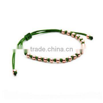 Cheap High Quality 18k Rose Gold Plated Beads Macrame Bracelet Green Color Rope