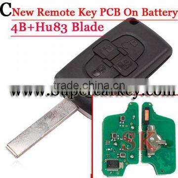 High Quality New 4 Button Flip Remote key Battery On Pcb For Citroen With HU83 Blade 433mhz