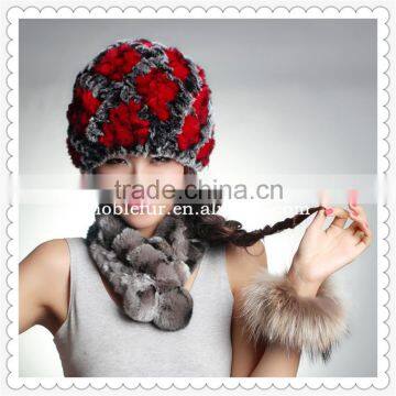 2015 New russian style knitted floral rabbit fur hat