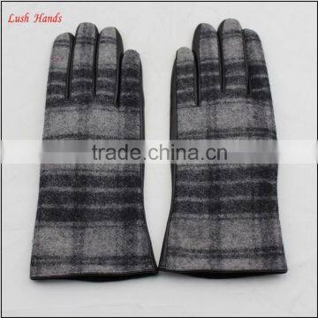 Mens Leather and Gingham Checks Fabric Gloves Touch Screen Lining Polyester photo-2