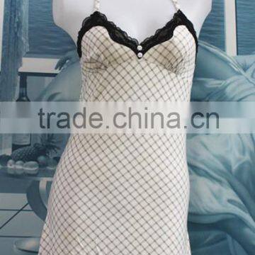 Simple Style Low Black Lace Necktie Nighty Dress/shapewear