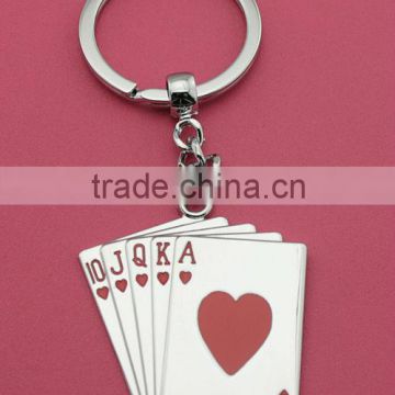 Selling playing Cards Poker Cards Charms Metal Pendant Key chain Playing cards Red peach metal key ring keychain poker casino