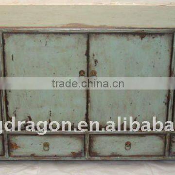 Chinese Antique Gray Blue Kang cabinet with four drawer four door 155*44*71cm