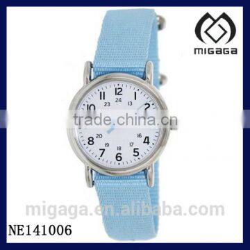 Pastel blue slip-through nylon strap quartz watch for women