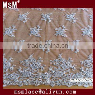 2015 New design beaded bridal cording lace fabric