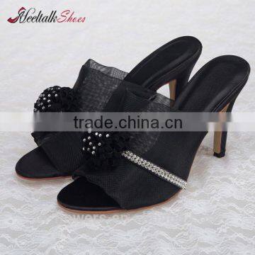 wholesale black high heel sandals open toe satin sandals