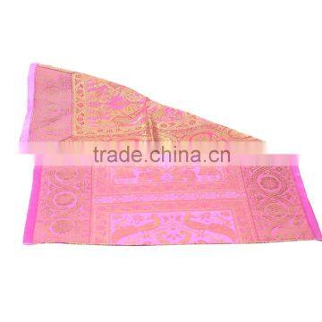 Elephant Design Pink Color Indian Silk Rectangel Table Runner
