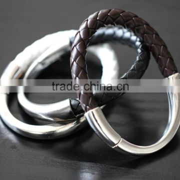 Hot Sale Braid Bangle Leather Wrap Wristband Cuff Punk Magnetic Buckle Bracelet