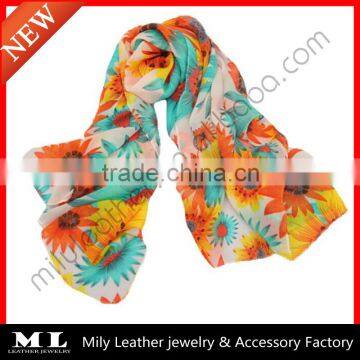 Fashion flowers digital print beach chiffon scarf manufacturer