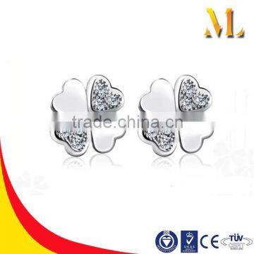 MLSE-045 Young girls luck clover unique silver four leaves 925 clovers silver initial earrings