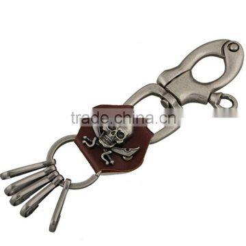 Hot Metal Captain Skull Cow Leather Keychain Men's Fashion Handmade Decoration Calf Skin Leather Keyring FHMK0022