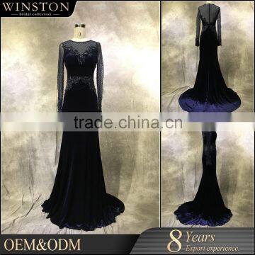 2016 New Fashion Real Photo navy blue evening gown