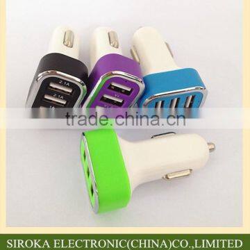 Customized colors universal 5V 5.2A 3 port USB car charger mini car USB charger for cell phone