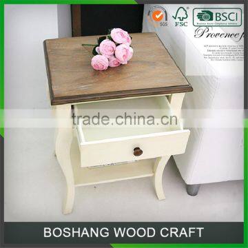 Shabby chic top wood cabinet beige corner table wholesale