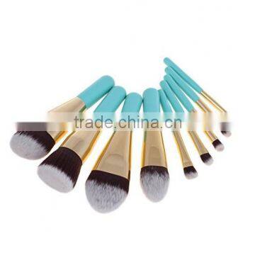 blue 9 pcs soft synthetic hair makeup brush set with zipper case