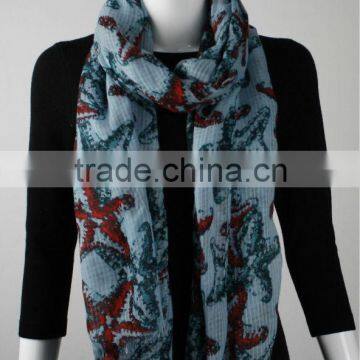 In Stock Polyester Seafish Printed Scarf