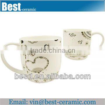 simple decal white ceramic cup with handle