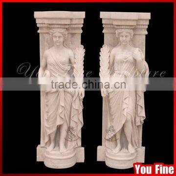 Decorative Stone Lady Beige Marble Statue Column