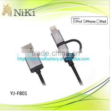 2 in 1 MFi Certified usb Cable with 8pin USB and Micro USB for iPhone,iPad,Android