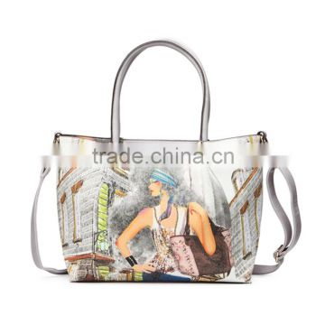 New arrival top sell ladies custom printed leather tote handbag made in china