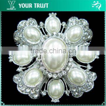 6MM Pearl Silver Metal Rhodium Sun Flower Pin Rhinestone Brooches photo-6