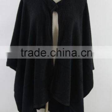 Hot sell wholesale fashion ladies black cashmere knitted poncho shawl capes