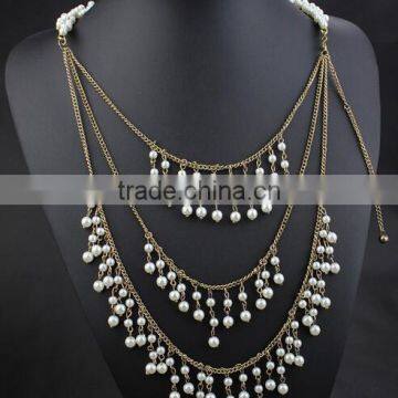 Latest High-end Gold Muti-layer Tassels Paerls Bead Necklace Body Jewelry Sex Body Chain