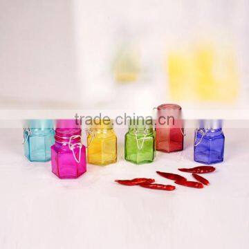 hot sale 6pcs small glass condiment jar set with lid and metal clip