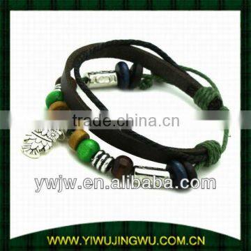 Beaded Owl Leather Charm Men Bracelet (JW-G2596)