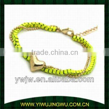 Lime Green Chain Leather Linked Heart Bracelet (JW-G2621)