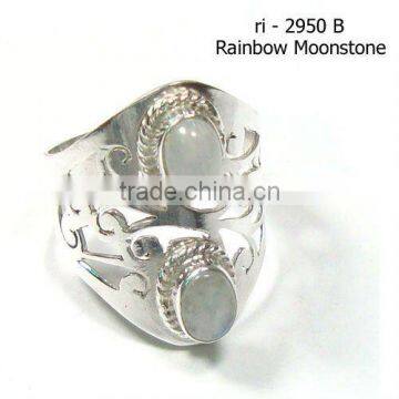 Rainbow moonstone jewelry 925 silver rings gemstone jewelry