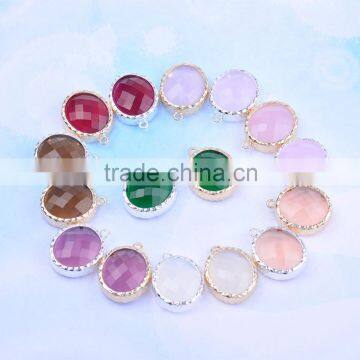 Wholesale Jewelry 21.7*17mm Round Silver Plating Various Color Bezel Connector Gemstone Accessories