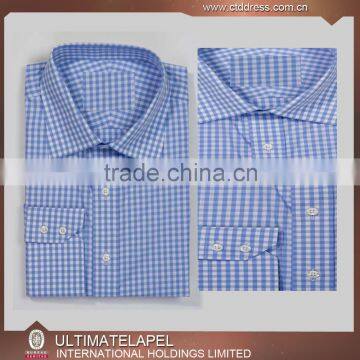 Fashion blue small checks bespoke shirt for men 2016