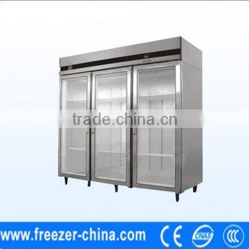 Stainless steel air cooling refrigerator showcase with three glass doors