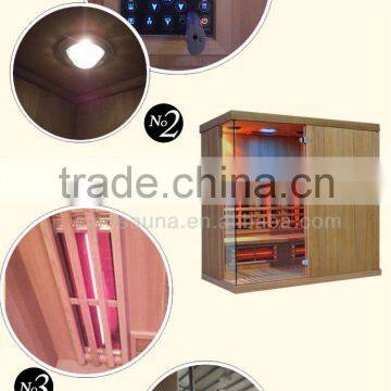 New infrared red glass chromotherapy wooden sauna room with hemlock or red cedar for family health care (CE/ETL/RoHS)