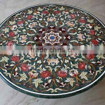 Pietra Dura Marble Table Top, Round Marble Inlay Table Tops