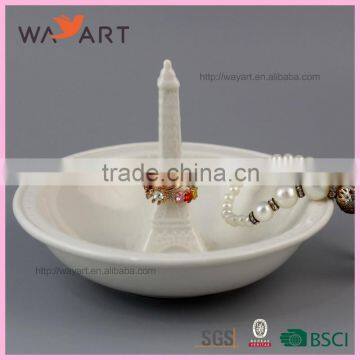 Eiffel Tower White Ceramic Ring Stand For Gift
