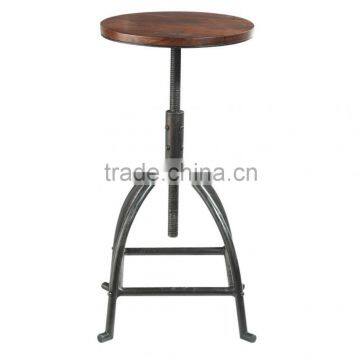 Round Wood Top & Iron Base Bar Stool