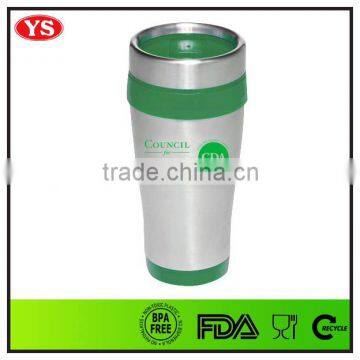 16oz insulated stainless steel and plastic thermos coffee mug with screw lid