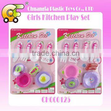 Promotional kid toys indoor plastic cooking set kitchen play set 2 models