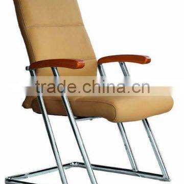 Chrome fixed chair base with wooden armrest pu leather visitor chair AH-154
