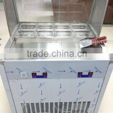 R22 Double Compressor Stainless Steel 110v 220v Electric Flat Pan Frozen Yogurt Rolling Ice Cream Machine With 8 Boxes photo-2