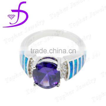 2016 wholesale hip hop silver opal ring with amethyst