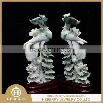 Semi-precious gemstone couple bird with flower sculpture excellent handcrafts