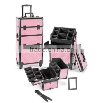 Pro Aluminum Makeup Case Pink Diamond 4 Wheeled Spinner